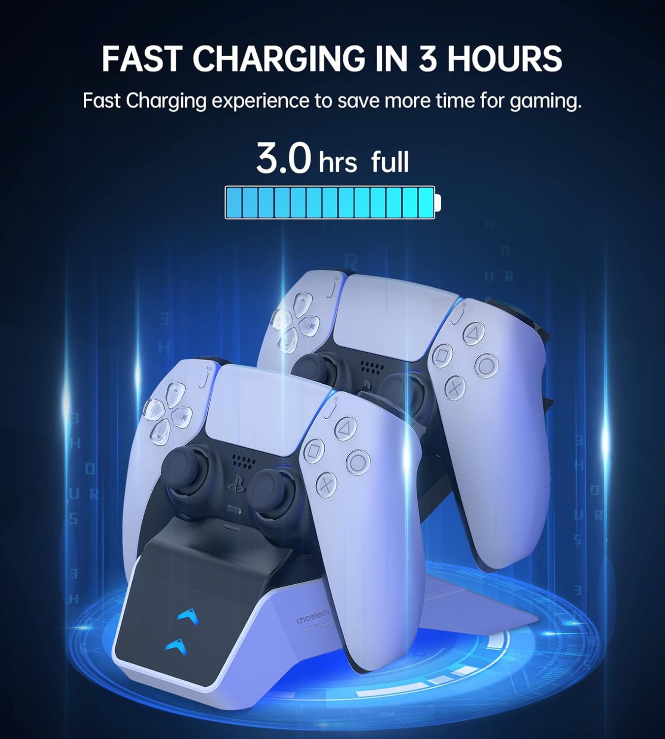 محطة شحن Choetech لذراع التحكم PS5 - قاعدة شحن مزدوجة + محول أمريكي 5 فولت 2.4 أمبير - أسود - GM-P02، USB 