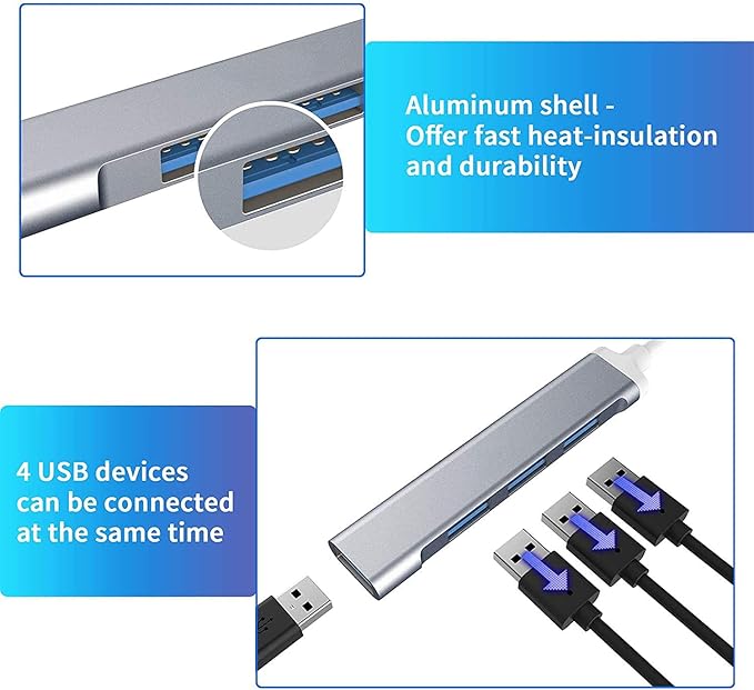 موزع USB نوع سي بتصميم محمول 4 في 1 مصنوع من الالومنيوم مزود بمنفذ 3.0 للاب توب والاجهزة الاخرى usb2.0 