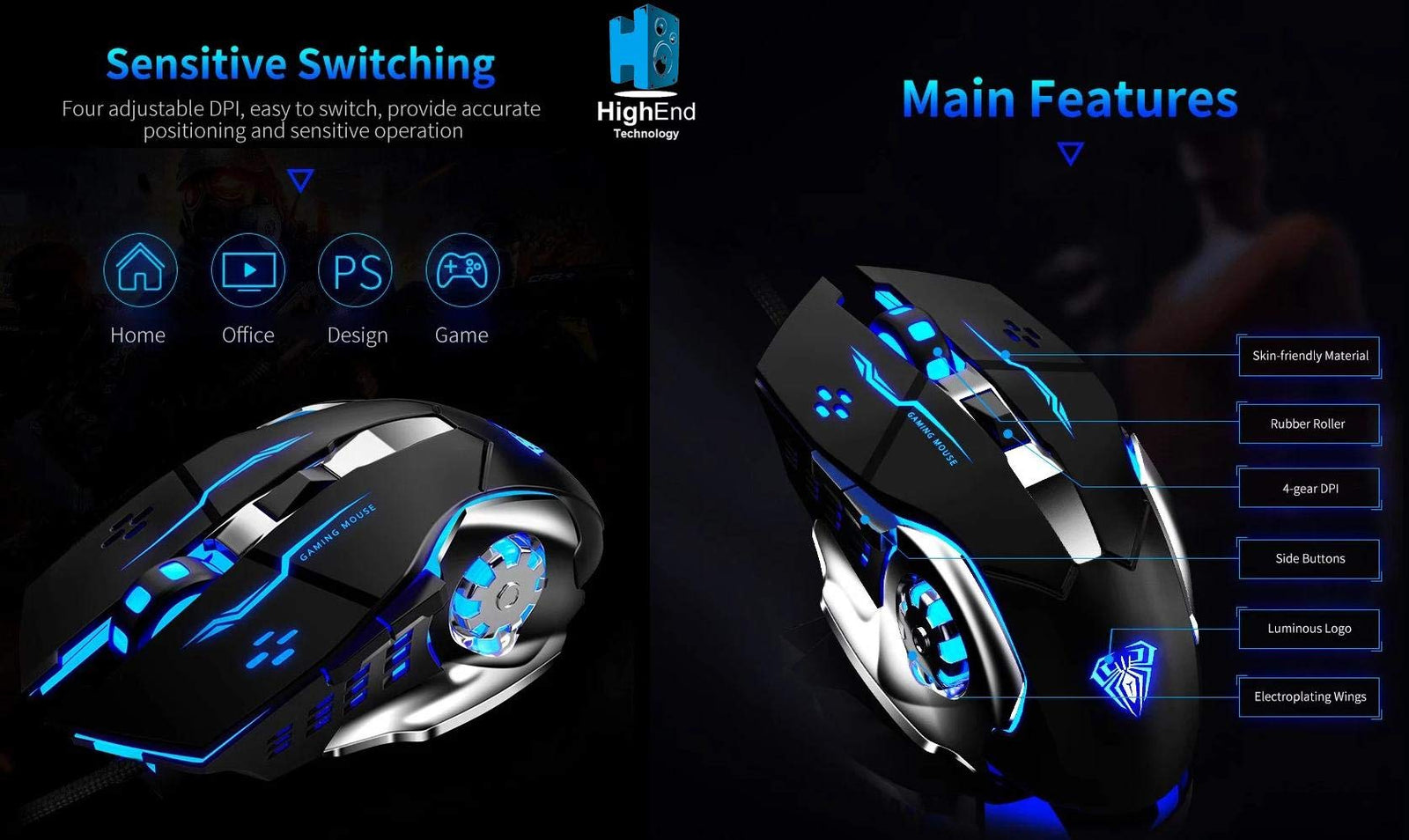 Aula S20 3200 Dpi LED Macro Gaming Mouse - Black - Safqqa Egypt