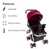 BABY PLUS Baby Pram Stroller With Sunshade Canopy & Adjustable Footrest/With Snack Tray/Safety Belt/Swivel Wheels/Reclining Position/Large Storage Basket/Unisex/ 12 To 36 Months/Wine Black/Red