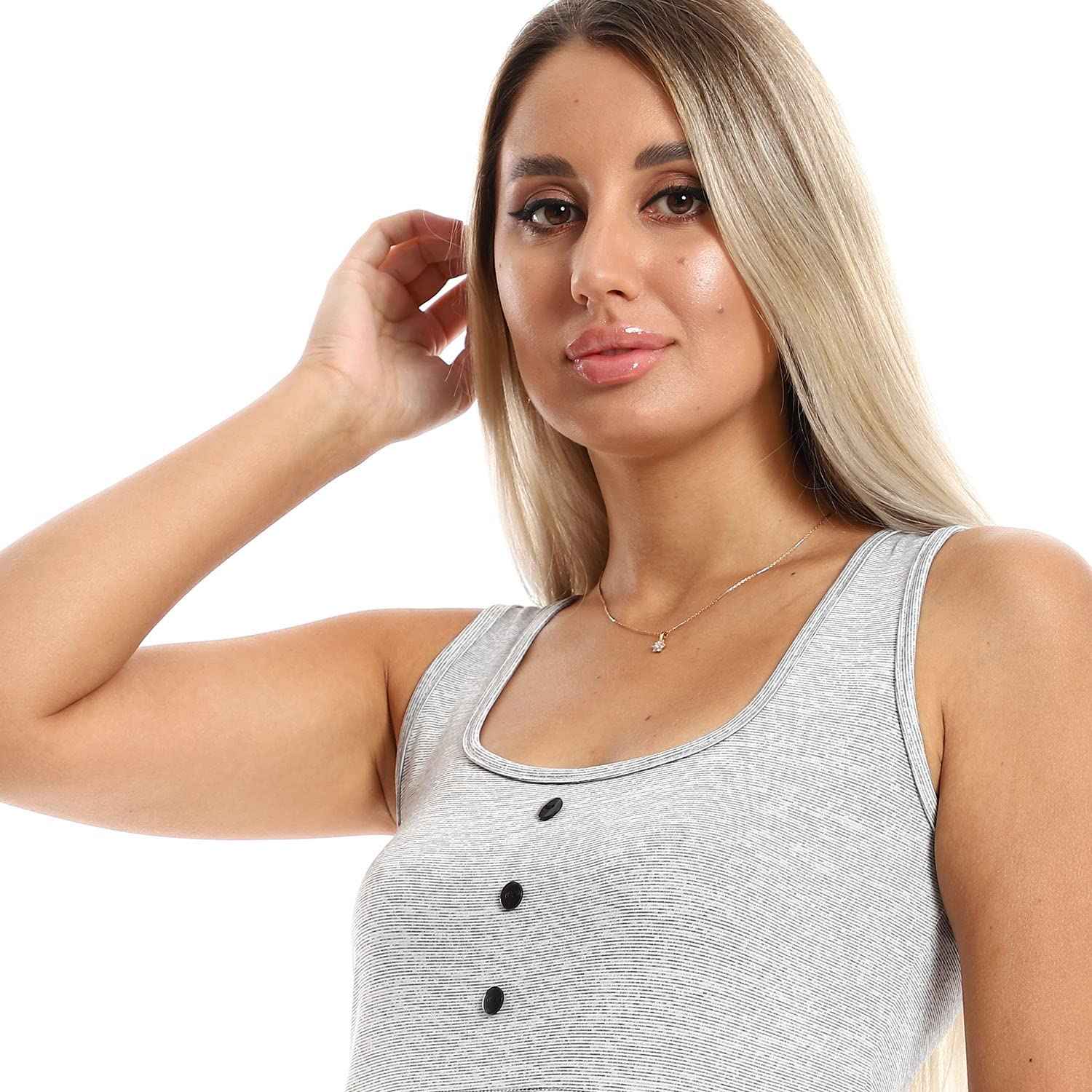 Kady slip on striped sleepshirt with front decorative buttons women
