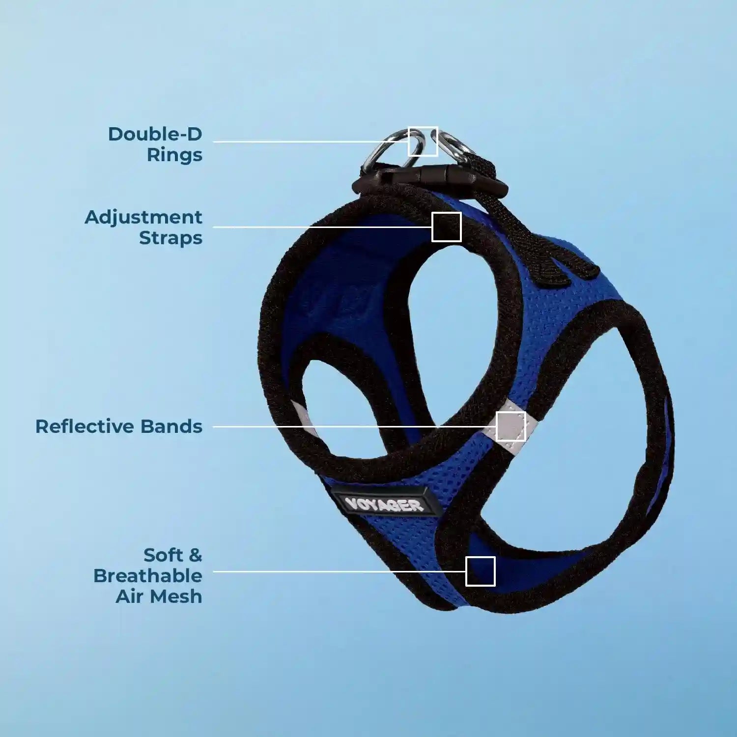 حزام الحيوانات الأليفة Best Pet Supplies Voyager Step-in Air باللون الأزرق الملكي/الأسود مصمم للكلاب والقطط الصغيرة والمتوسطة. مصنوع من شبكة قابلة للتنفس تناسب جميع الأحوال الجوية