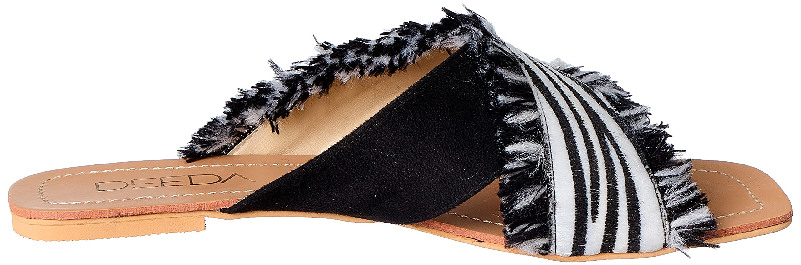 Deeda Faux-Leather Cross Strap Fringe Trim Slide Slippers for Women - Safqqa Egypt