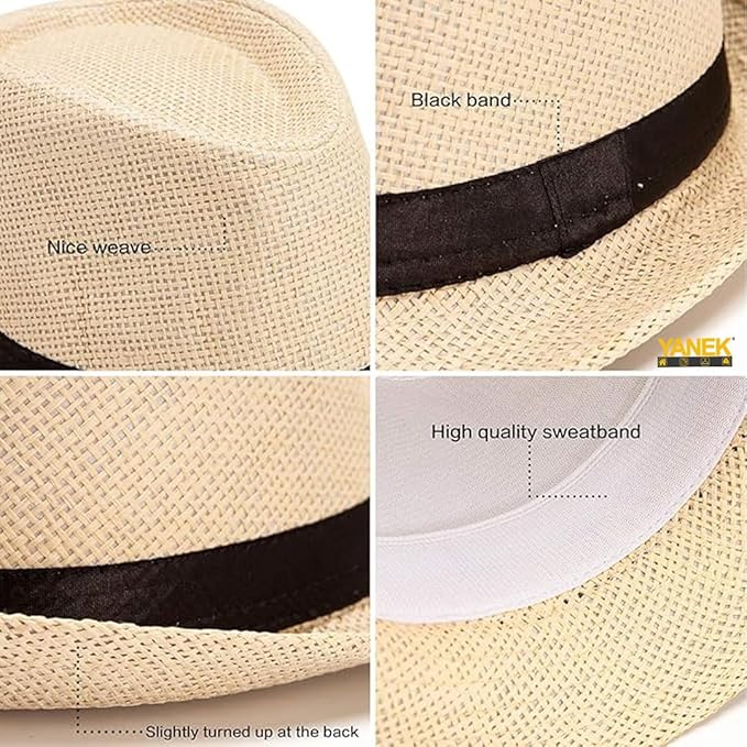 YANEK Men Straw Hat Cream Summer Beach Trilby Sun Protection – Safqqa Egypt