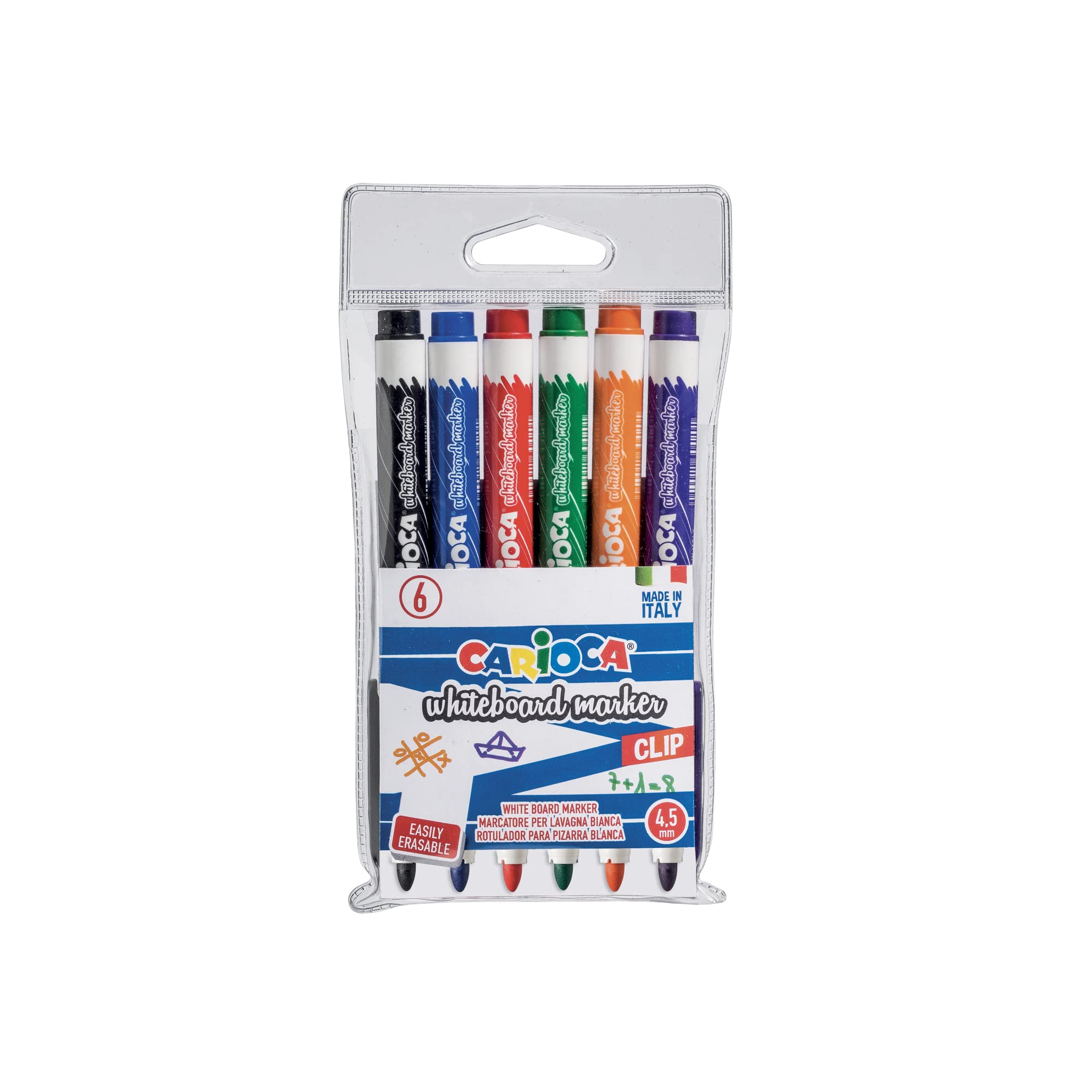 Carioca clip erasable whiteboard markers - assorted colours (pack of 6)- Damage Box
