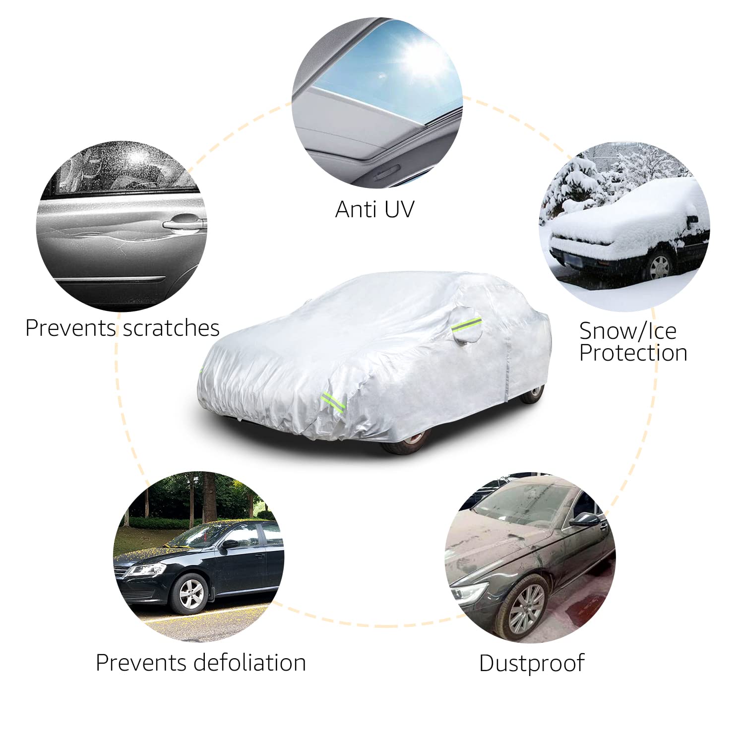 Amazon Basics Silver Weatherproof Car Cover - PEVA with Cotton, Sedans up to 4.06 M