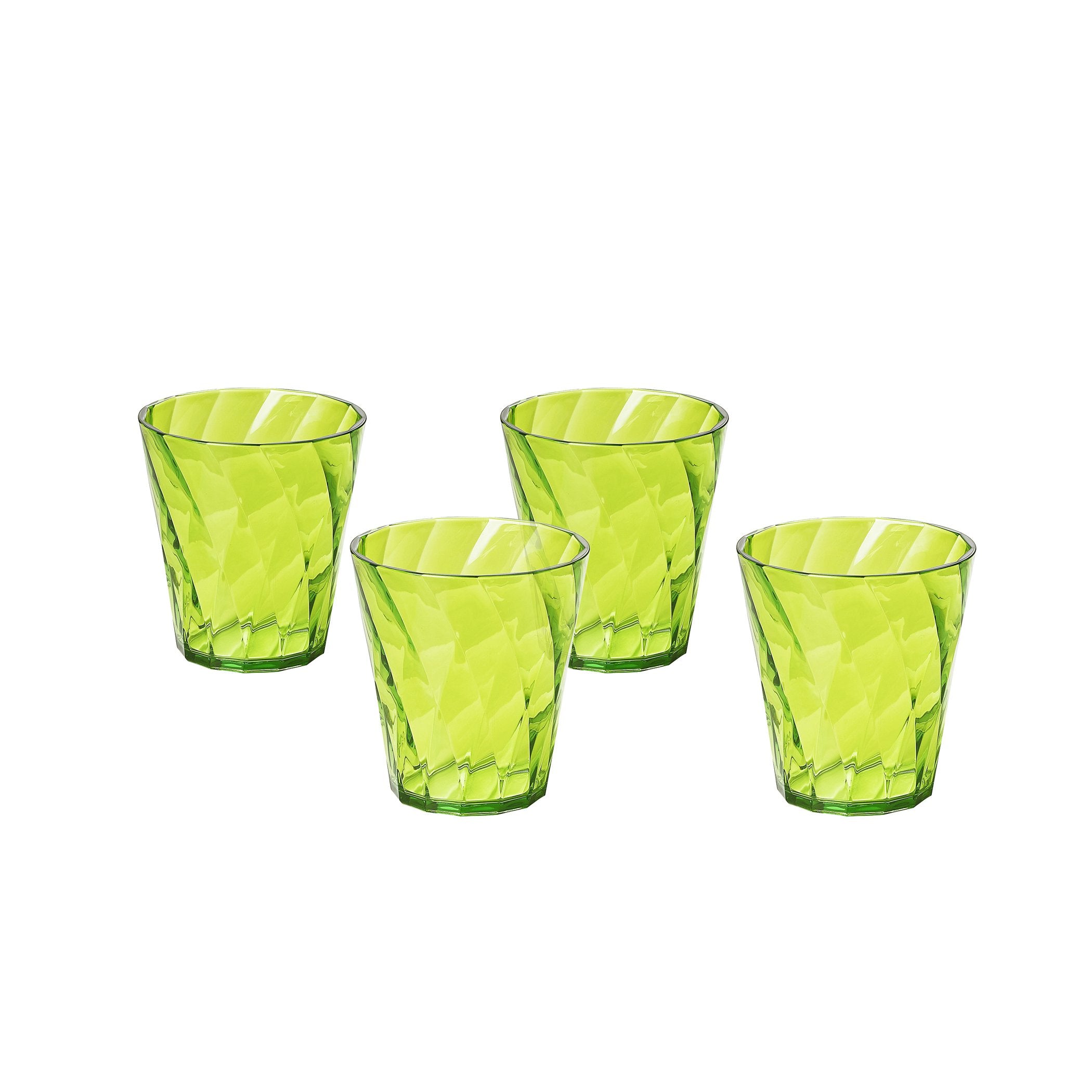 Omada Design 4 Transparent Acrylic Drink Glasses 11,83 fl oz Coloured, Diamond Line, Green