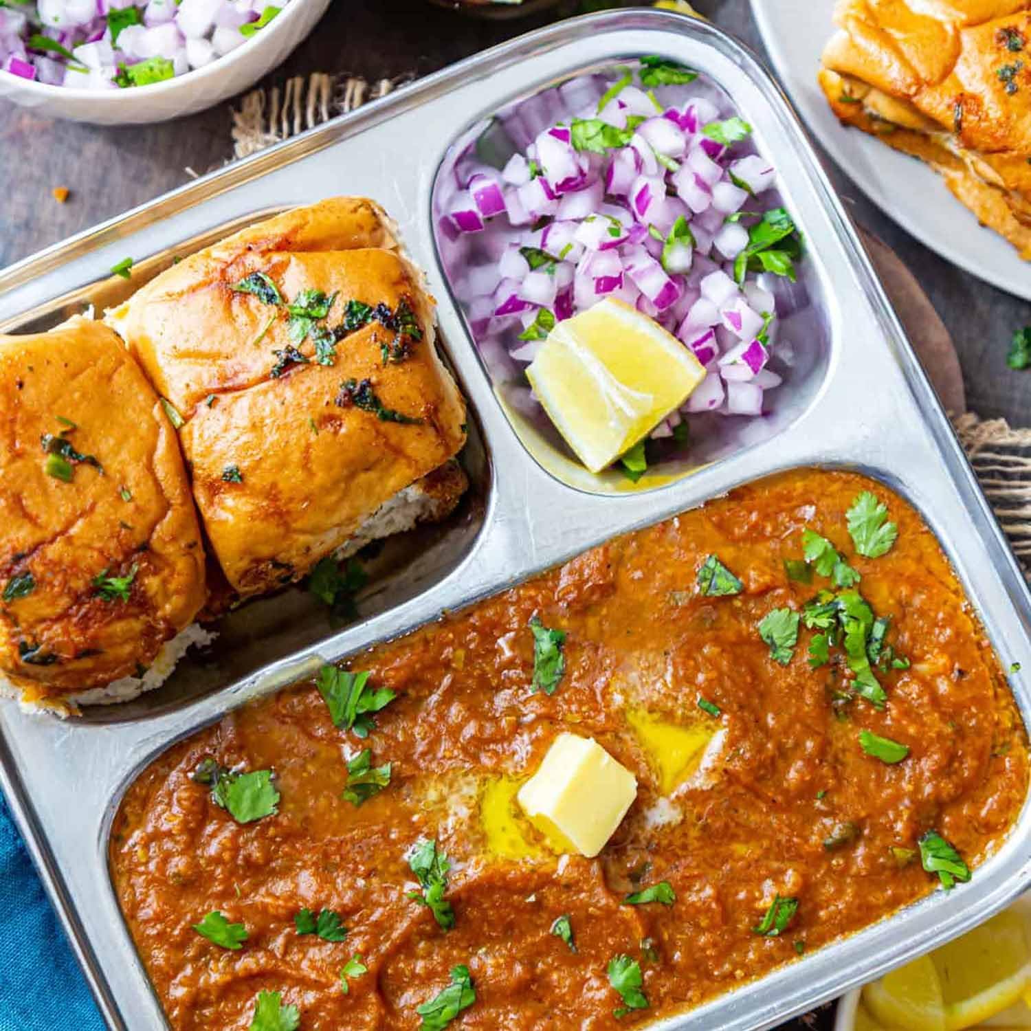 RAJ Pav Bhaji Square Tray – 3 Compartment Plate