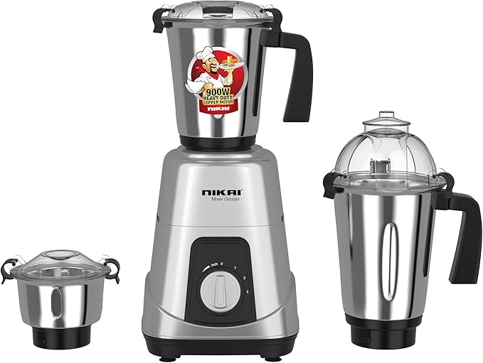 Nikai NB984A 3-in-1 Blender 900W 1.5L Stainless Steel Jars Silver - Have Scratches