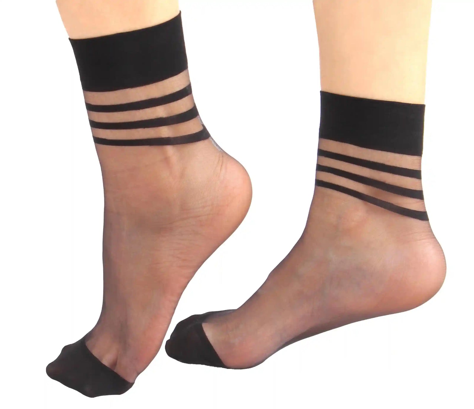 Charmaine Women Ankle-High Ultra Sheer Socks With Striped Cuffs - Safqqa Egypt