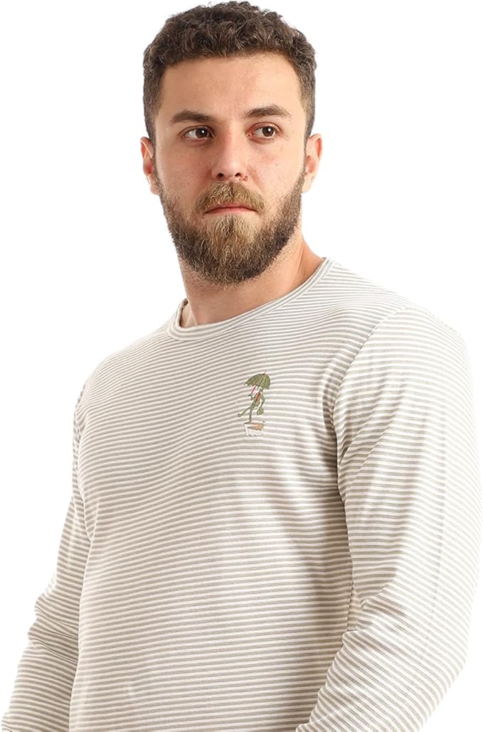 Men stripped crew neck long sleeves top