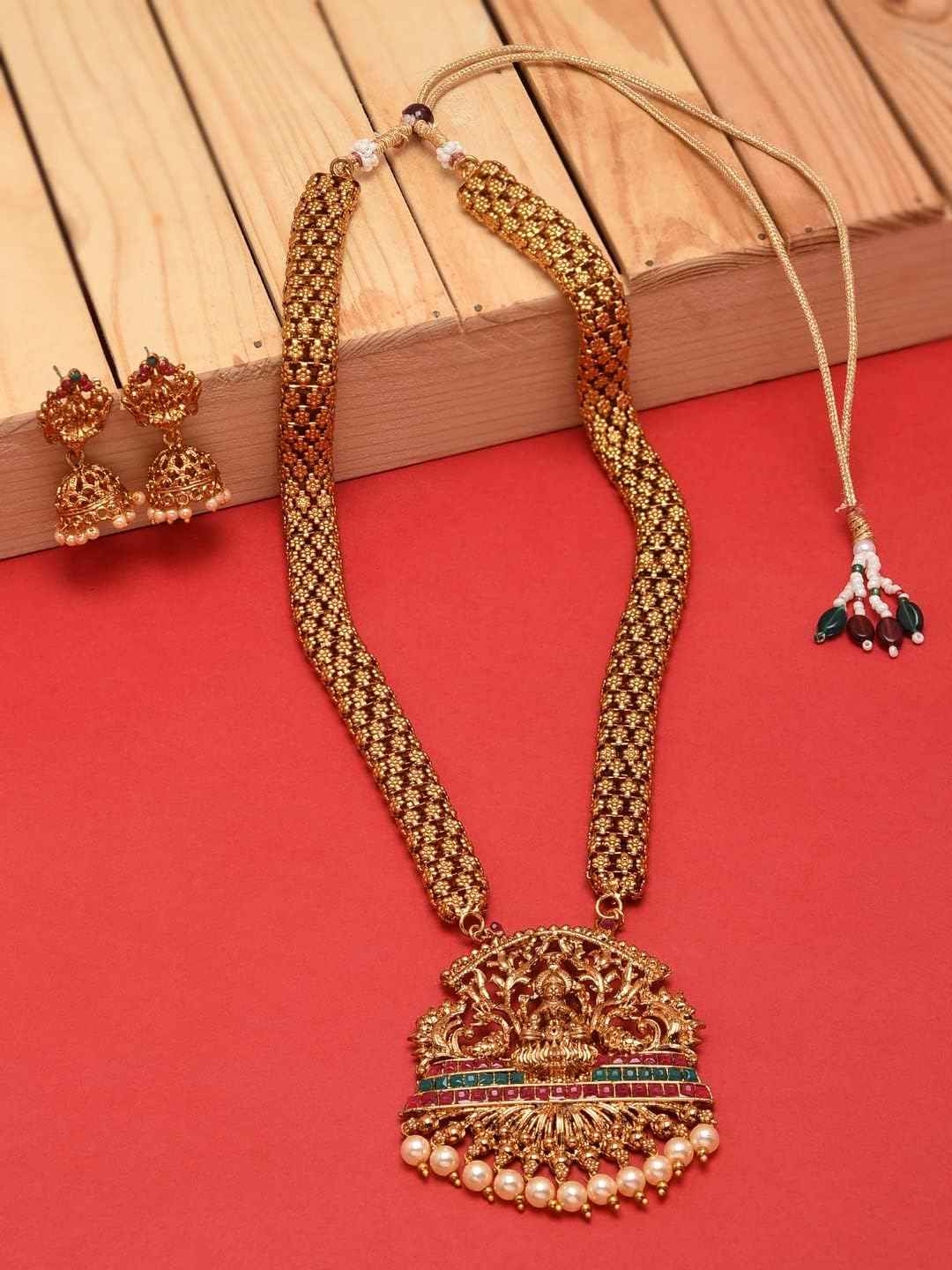 ZAVERI PEARLS Antique Gold Tone Bridal Collection Long Temple Neckla - Safqqa Egypt