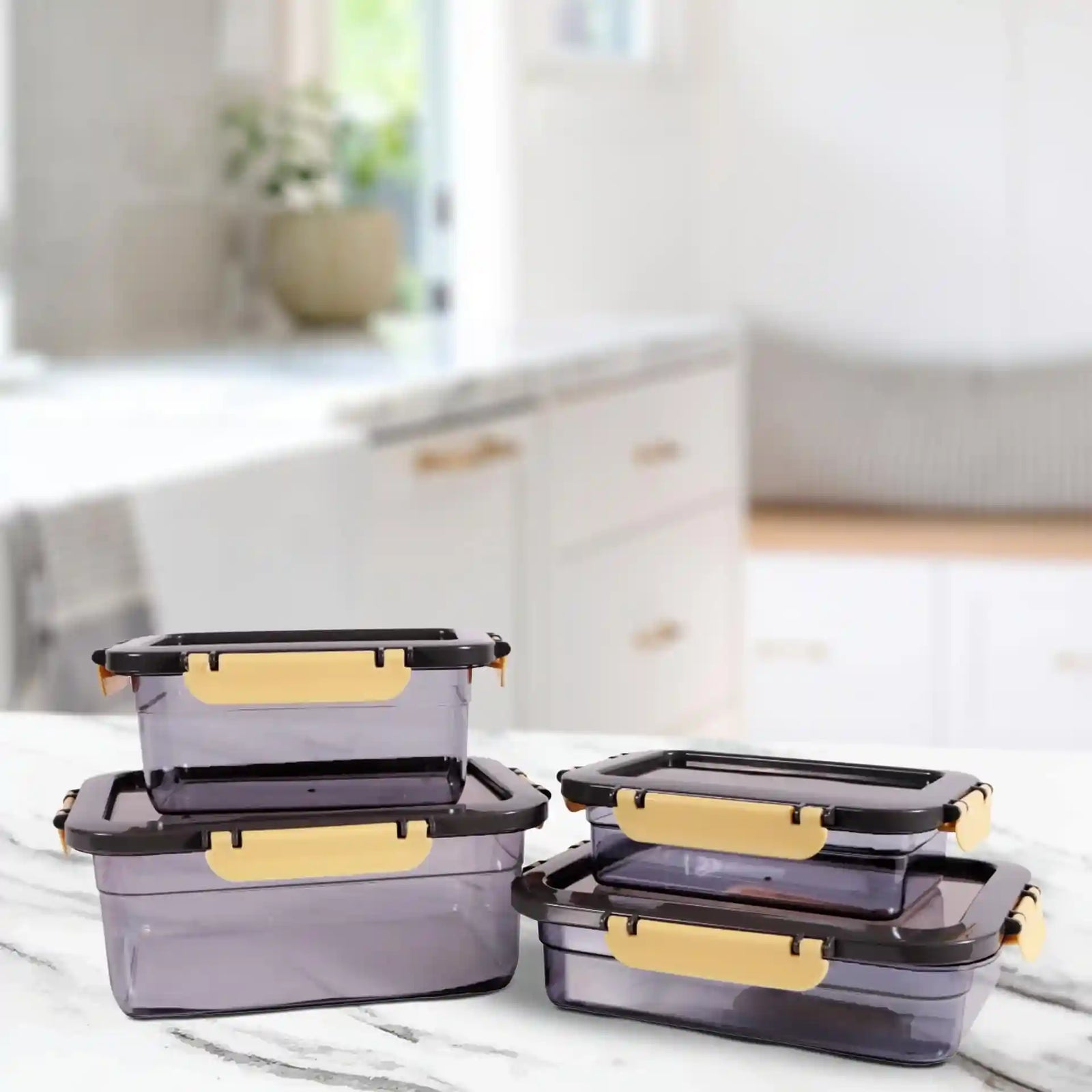 حاويات تخزين هيريفين – 4 قطع، سعة 0.6 / 1 / 1.3 / 2.2 لتر، بلاستيك خالٍ من BPA