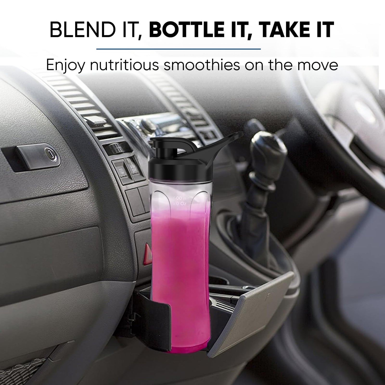 Nikai 300W Smoothie Maker, 600ml Capacity, Powerful Motor for Smooth Blending, St Steel Blades, BPA-Free Tritan Bottles with Lids, Compact Design Ideal for Smoothies & Shakes NB202ST