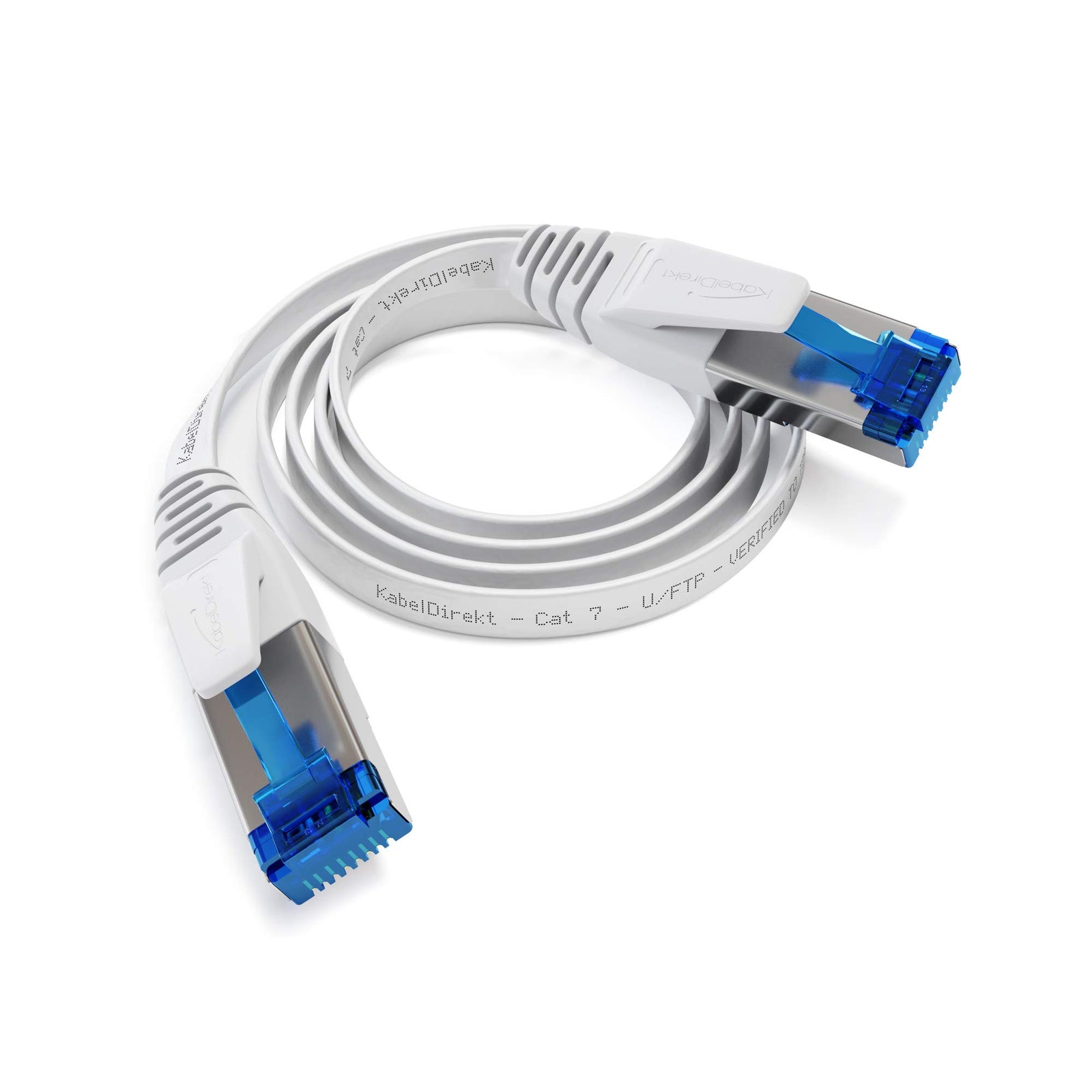 KabelDirekt – 0.25m – Flat Ethernet/LAN/network cable (Cat 7, 10Gbps, RJ45 connector, highly flexible, suitable for permanent installation, for maximum optical fibre speeds, white)