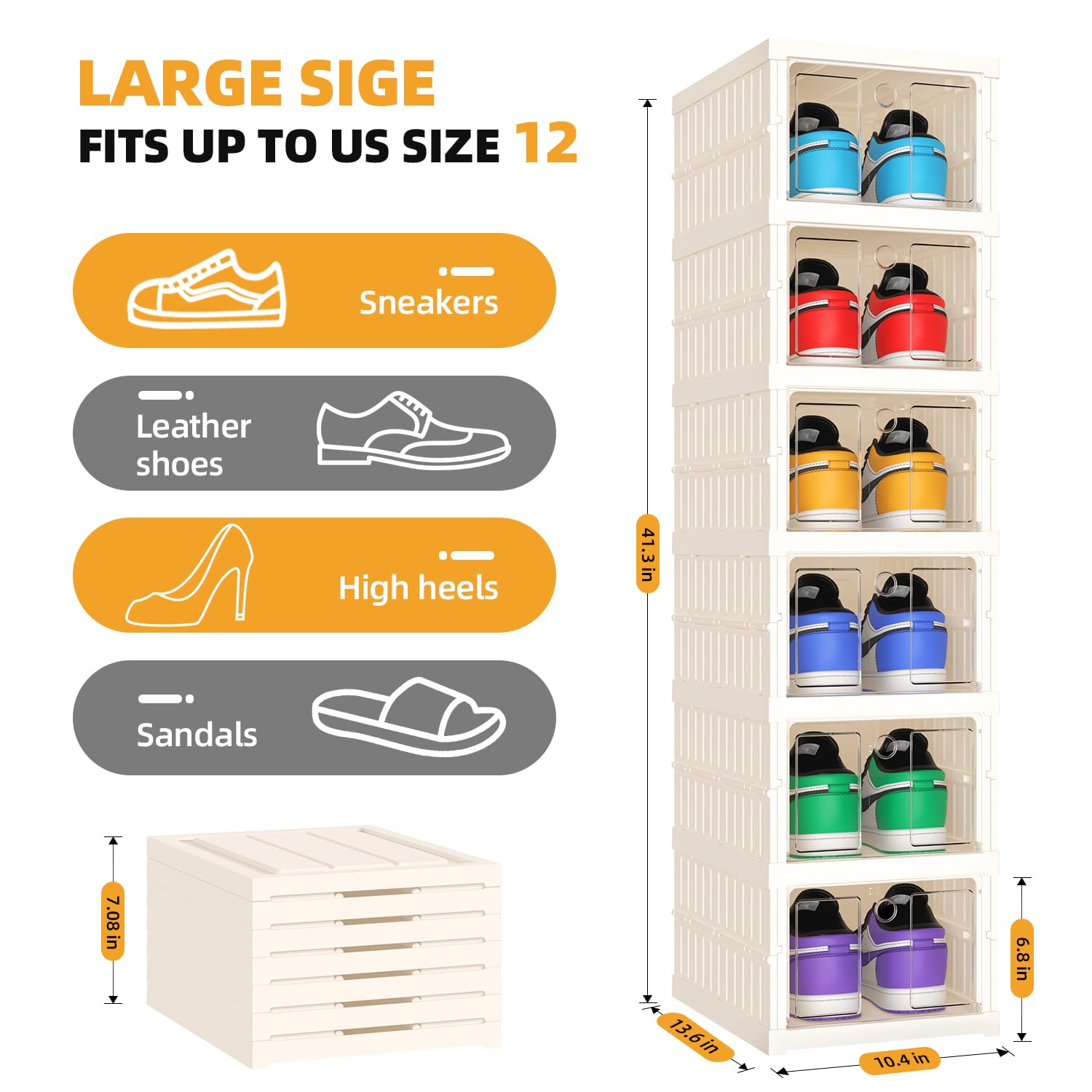 CFBF Foldable Shoe Storage Box – 6-Tier Plastic Cabinet with Clear Door – Safqqa Egypt