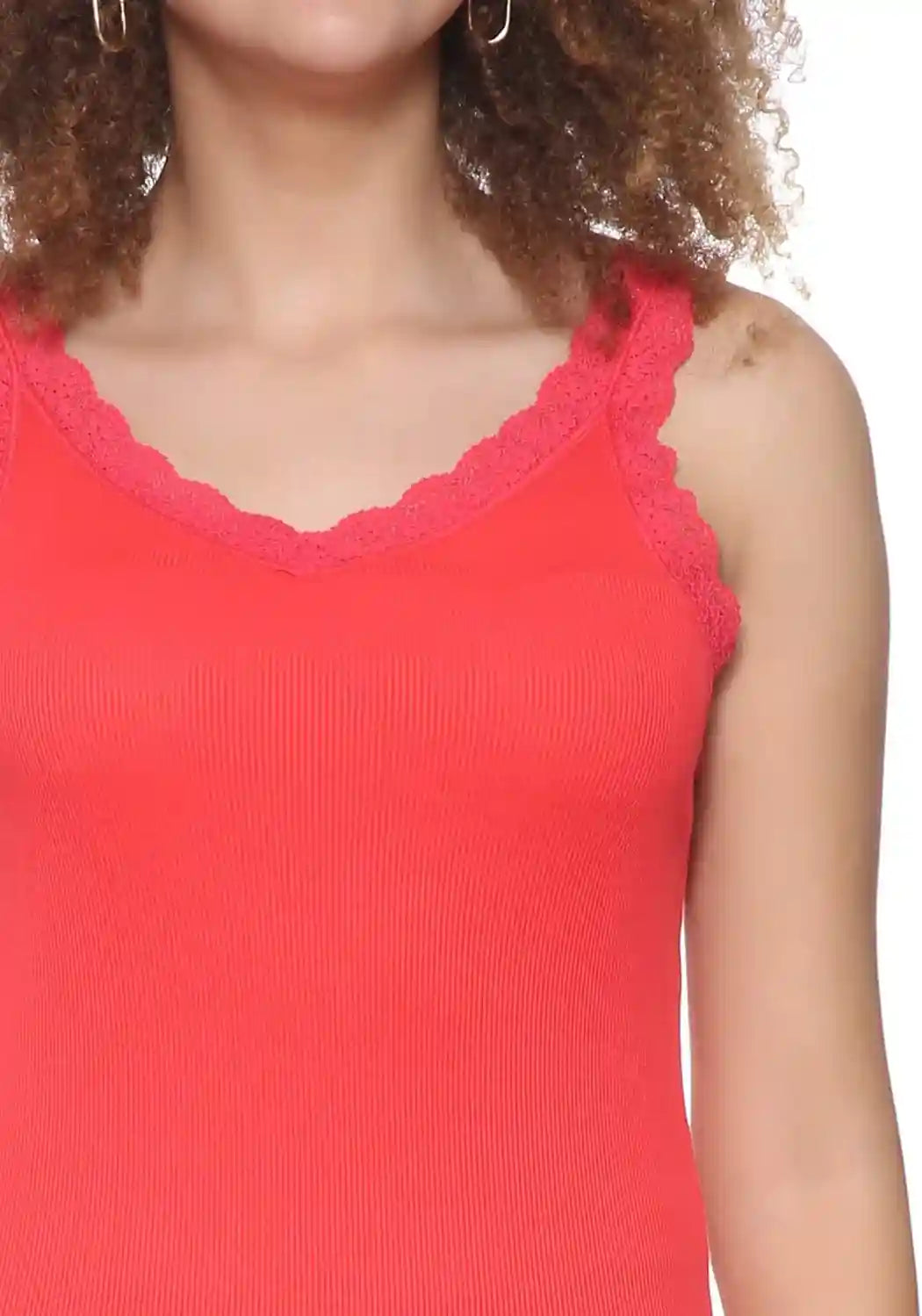Splash Ribbed Scallop Lace Trims Sleeveless V-Neck Top for Women - Safqqa Egypt