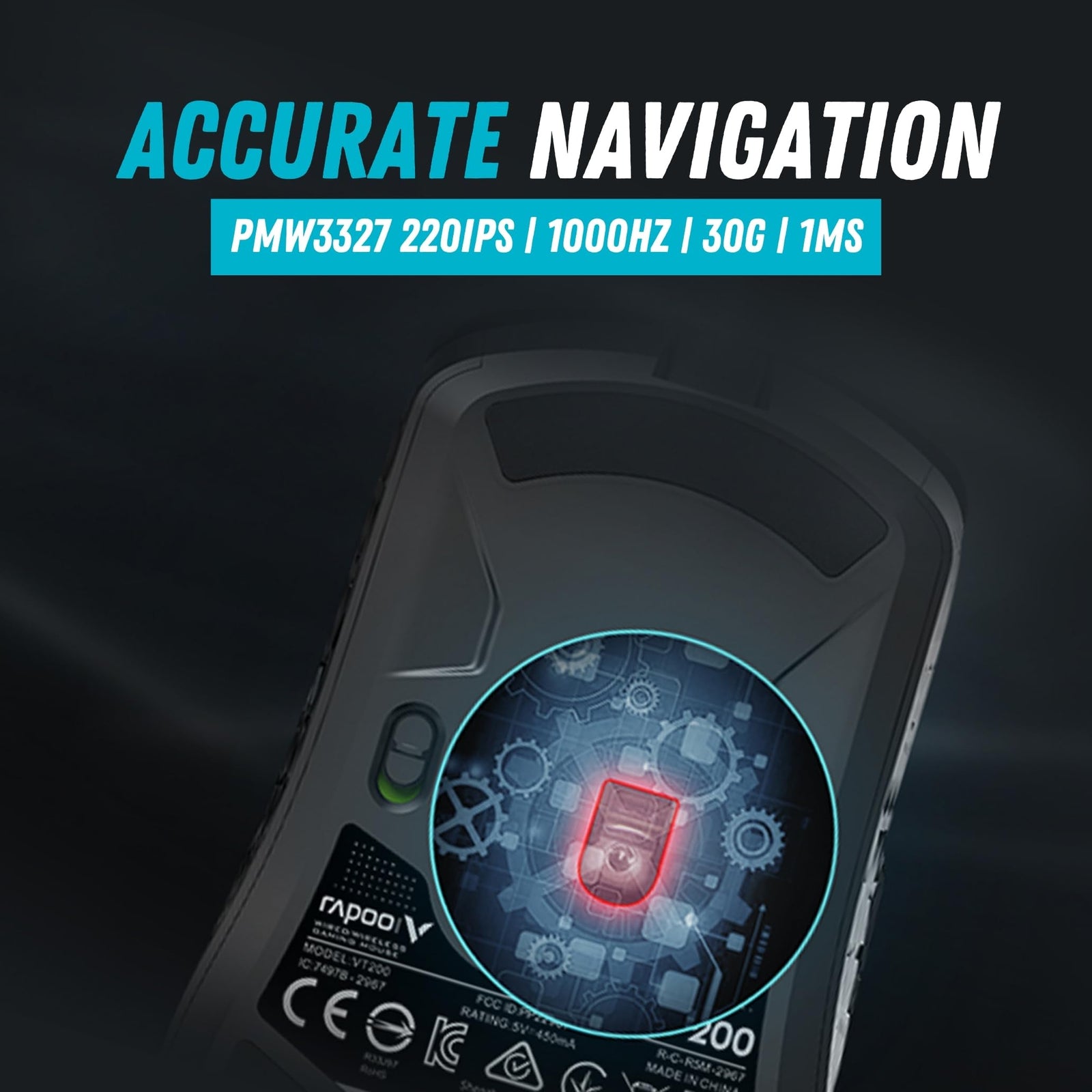 Rapoo VPRO VT200 IR RGB Wired Gaming Mouse Programmable Buttons 6200 DPI LED Multicolor Black