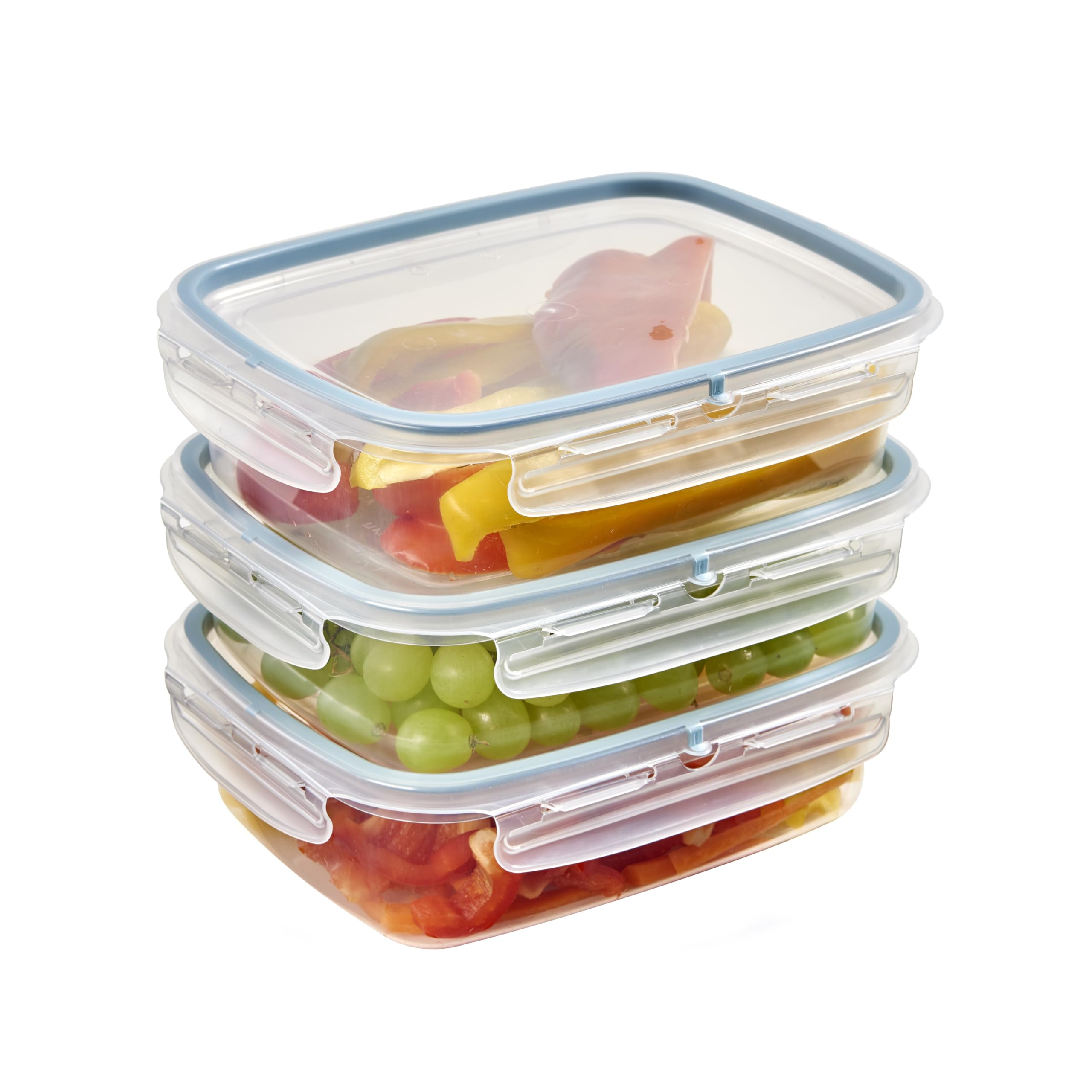 طقم علب تخزين مستطيلة من سنِبس يحتوي على ثلاث علب بسعة 1.4 لتر لكل واحدة، مصممة لتخزين الطعام بطريقة عملية ومنظمة. مصنوعة من خامات عالية الجودة وآمنة على الطعام