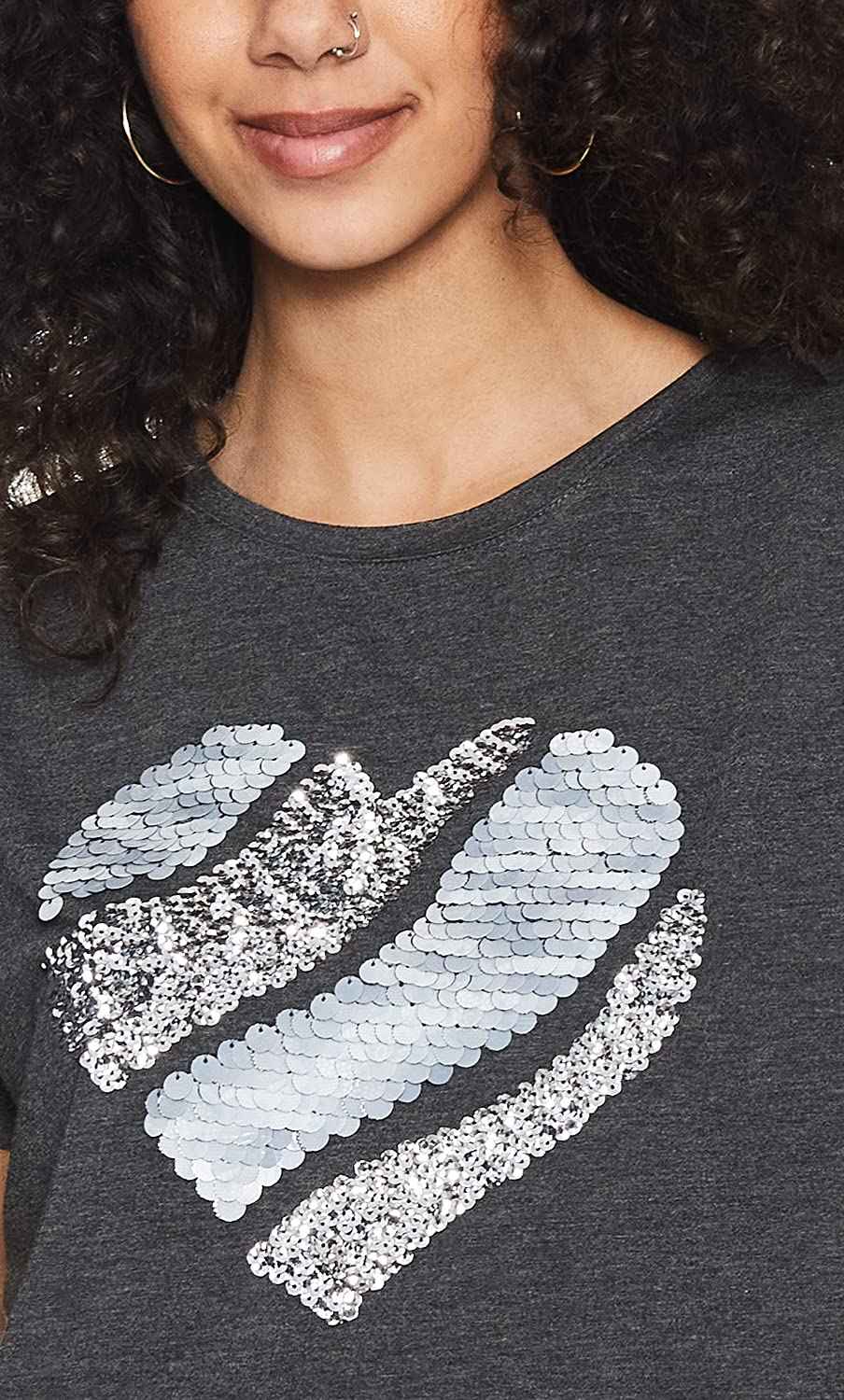 Matalan T-shirt for Women Sequin Heart Shape Short Sleeves Round Neck  classic, comfortable, and flattering.&nbsp;