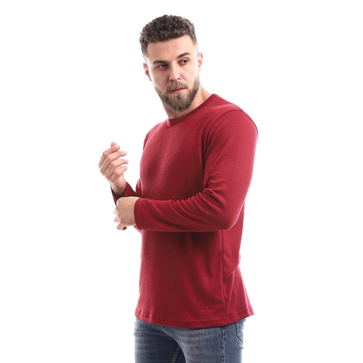 Offcliff Men’s Plain Long Sleeve Crew Neck Shirt