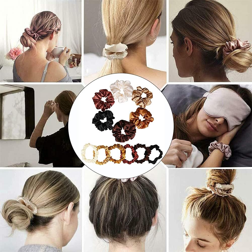 12 Pcs Satin Hair scrunchies, Colorful Silk Scrunchies Elastic Hair Tie Hair Band for Women Girls Teens Thick Thin Curly Hair