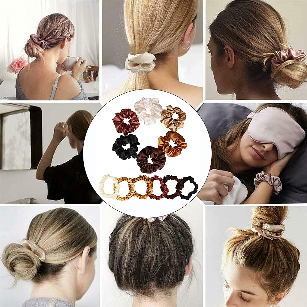12 Pcs Satin Hair scrunchies, Colorful Silk Scrunchies Elastic Hair Tie Hair Band for Women Girls Teens Thick Thin Curly Hair