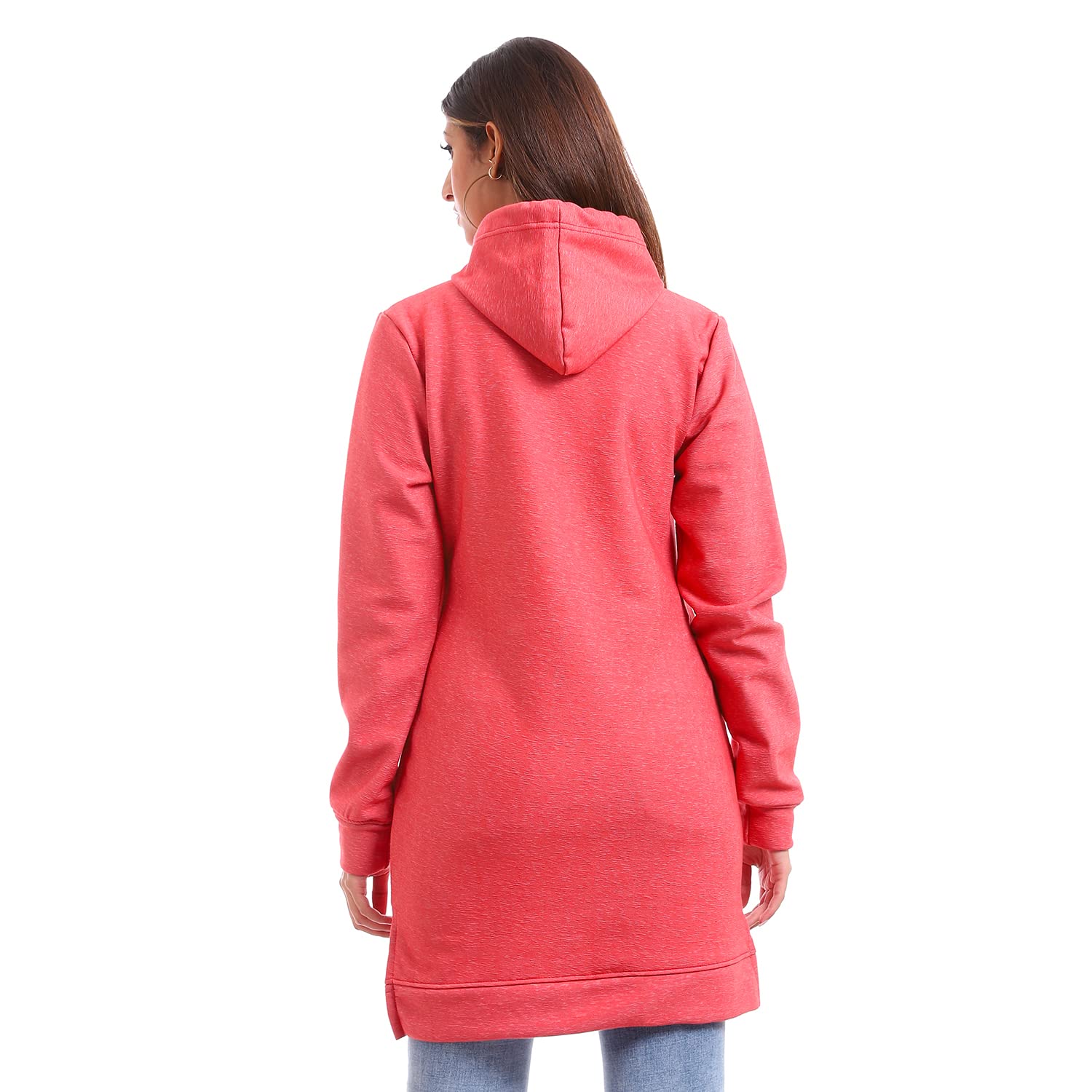 Andora womens Comfy Velour Padded Hoodie Dress - Coral WaterMelon Sweatshirt