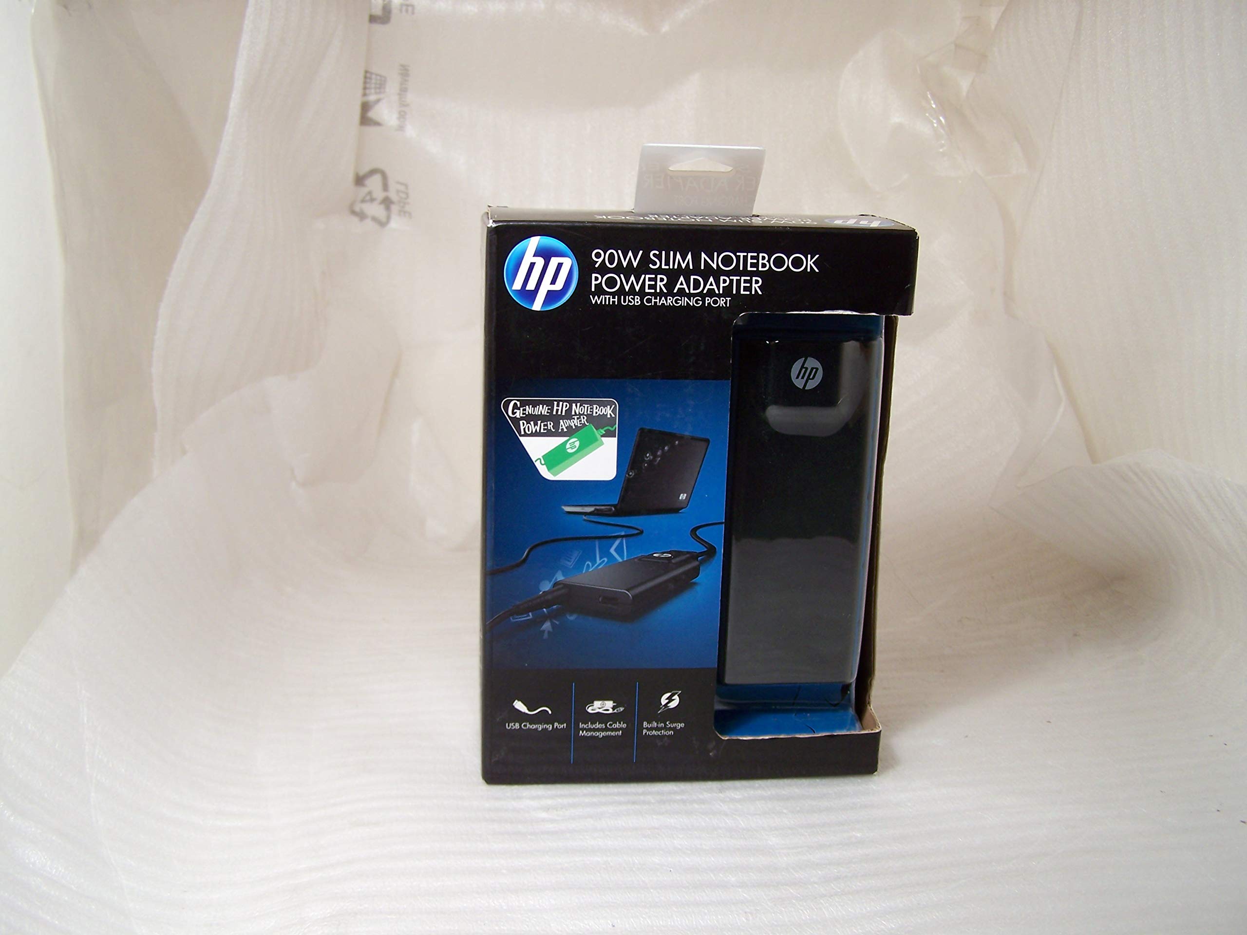 محول تيار متردد HP Slim - G6H45AA#ABB - 90 واط - 5 فولت تيار مستمر للكمبيوتر المحمول، الهاتف المحمول، مشغل الصوت/الفيديو المحمول