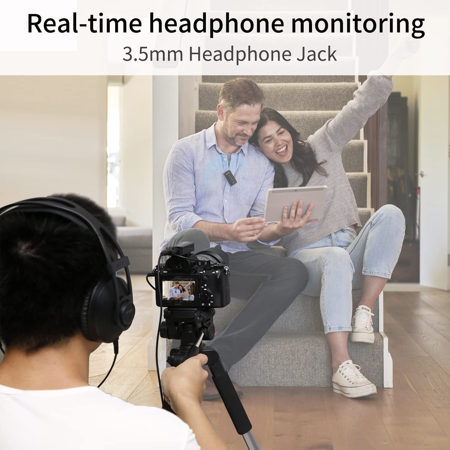 ميكروفون لاسلكي ثنائي القنوات 2.4 جيجاهرتز مع علبة شحن من بويا 1+2 BY-XM6-S2، هايبر كارديويد