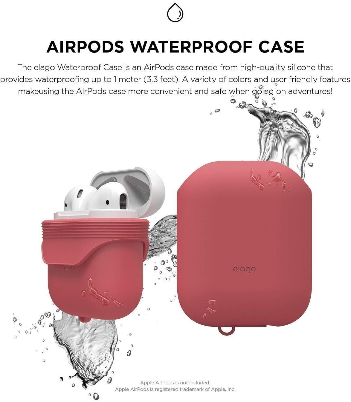 حافظة إيلاغو EAPWF-BA-IRO المقاومة للماء لسماعات Apple AirPods – روز إيطالي