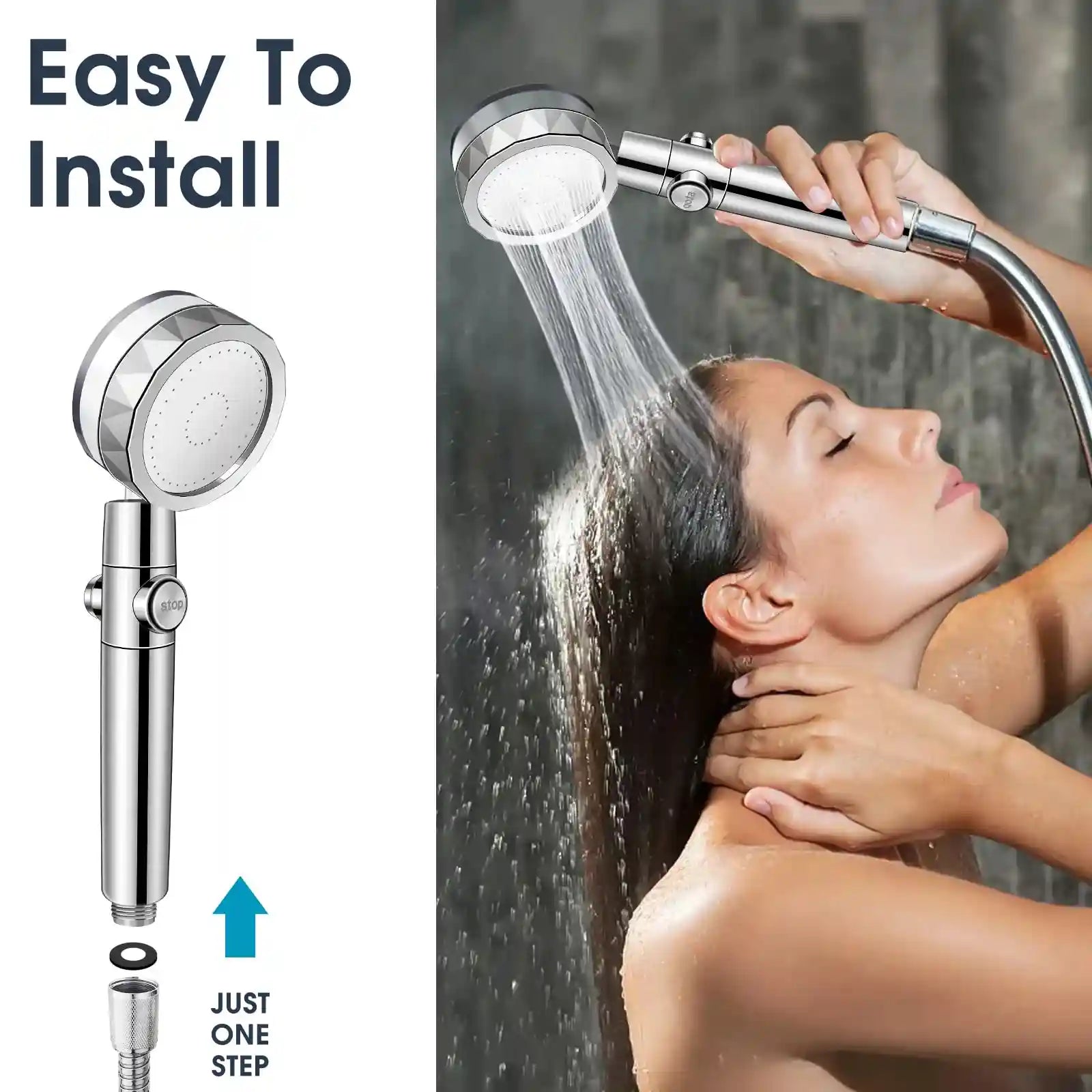 COKOKERT Handheld Vortex Shower Head – 360° High-Pressure Shower with Filter, Pause Switch & Removable Propeller – Water-Saving Power Spray (Without Box) - Safqqa Egypt