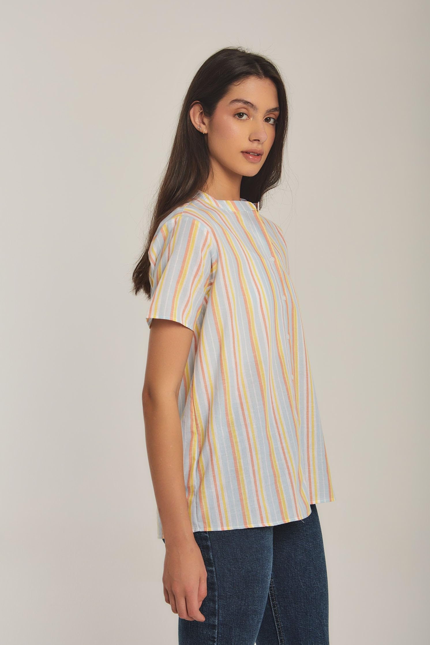Premoda Striped Blouse Short Sleeved For Women - Safqqa Egypt