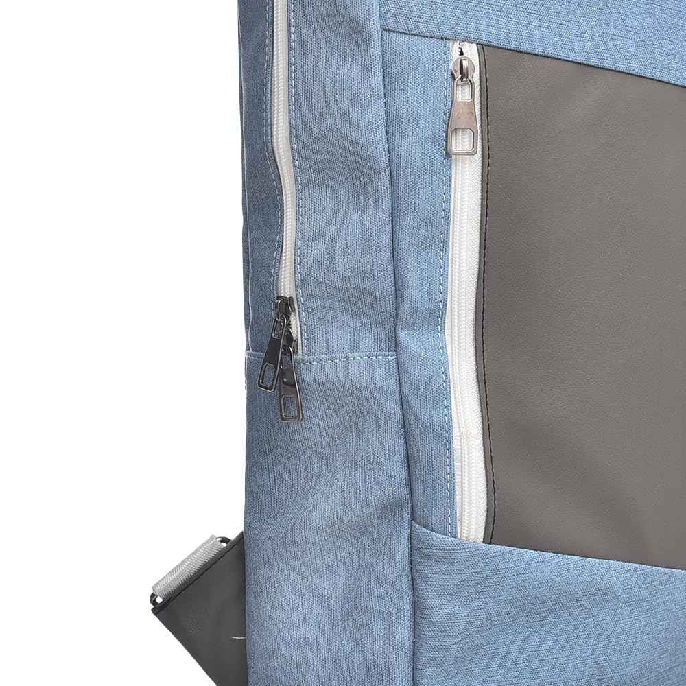 Accelerate Linear Gray Blue Leather Protective 15.6 inch Premium Dual Color Backpack with Front Vertical Pocket | Durable Design compatible with MacBooks and Laptops - Safqqa Egypt
