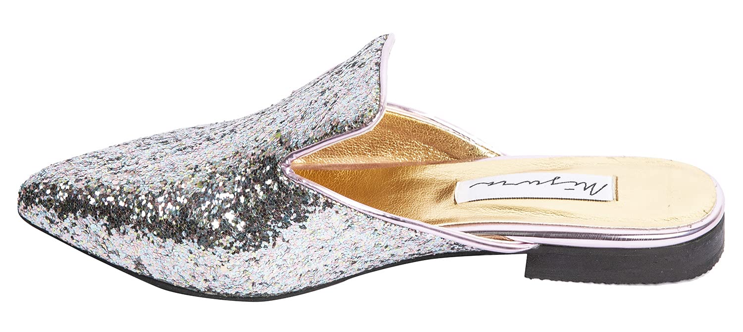 U By Misura Sequin Notched Vamp Almond Toe Mule for Women - Silver