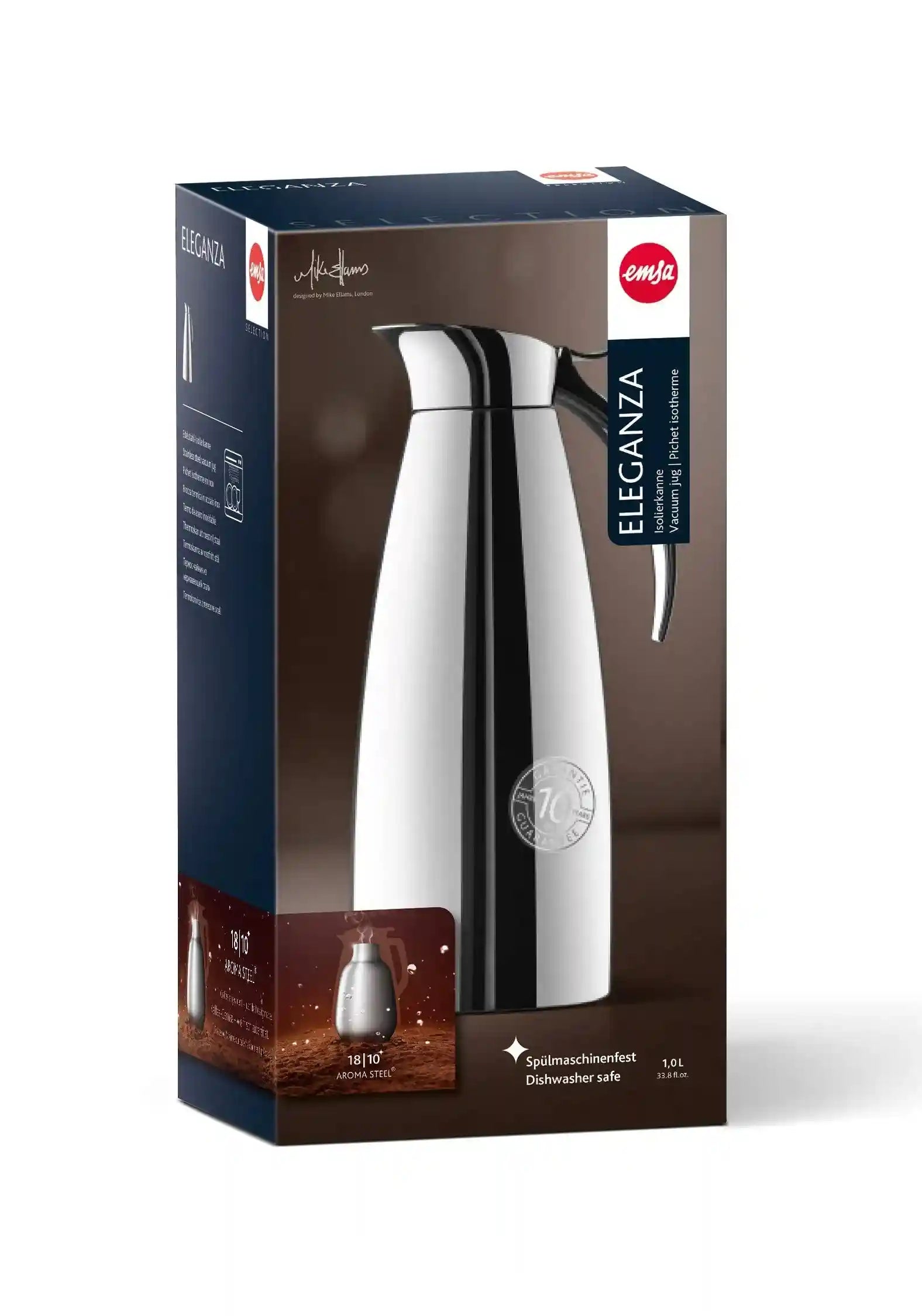 Emsa Eleganza 502489 Vacuum Flask | 1 L Capacity | Easy Open Closure | 12 Hours Hot, 24 Hours Cold | Stainless Steel, Silver - Safqqa Egypt