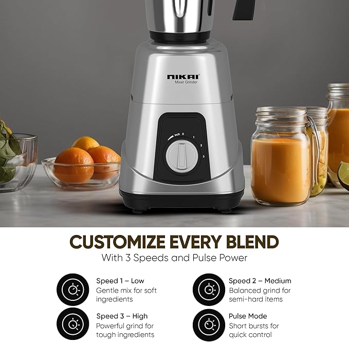 Nikai NB984A 3-in-1 Blender 900W 1.5L Stainless Steel Jars Silver - Have Scratches – Safqqa Egypt