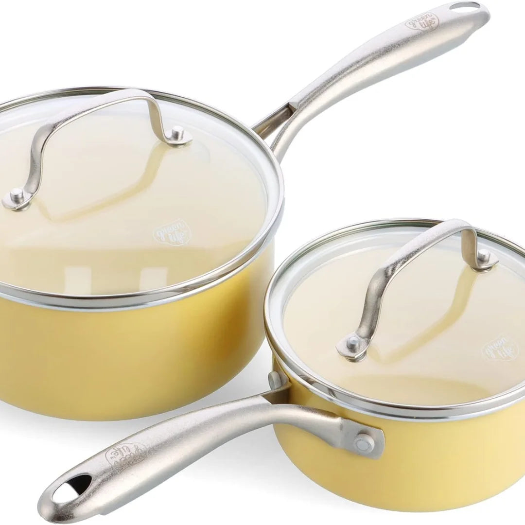 GreenLife Artizan 14cm/1L & 18cm/2L Healthy Ceramic Non-Stick Saucepan Set - Safqqa Egypt