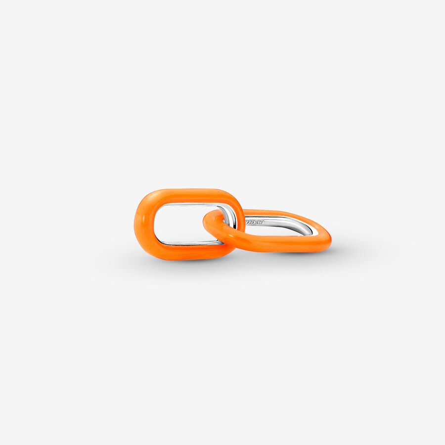 Sterling silver double link with UV fluo orange enamel