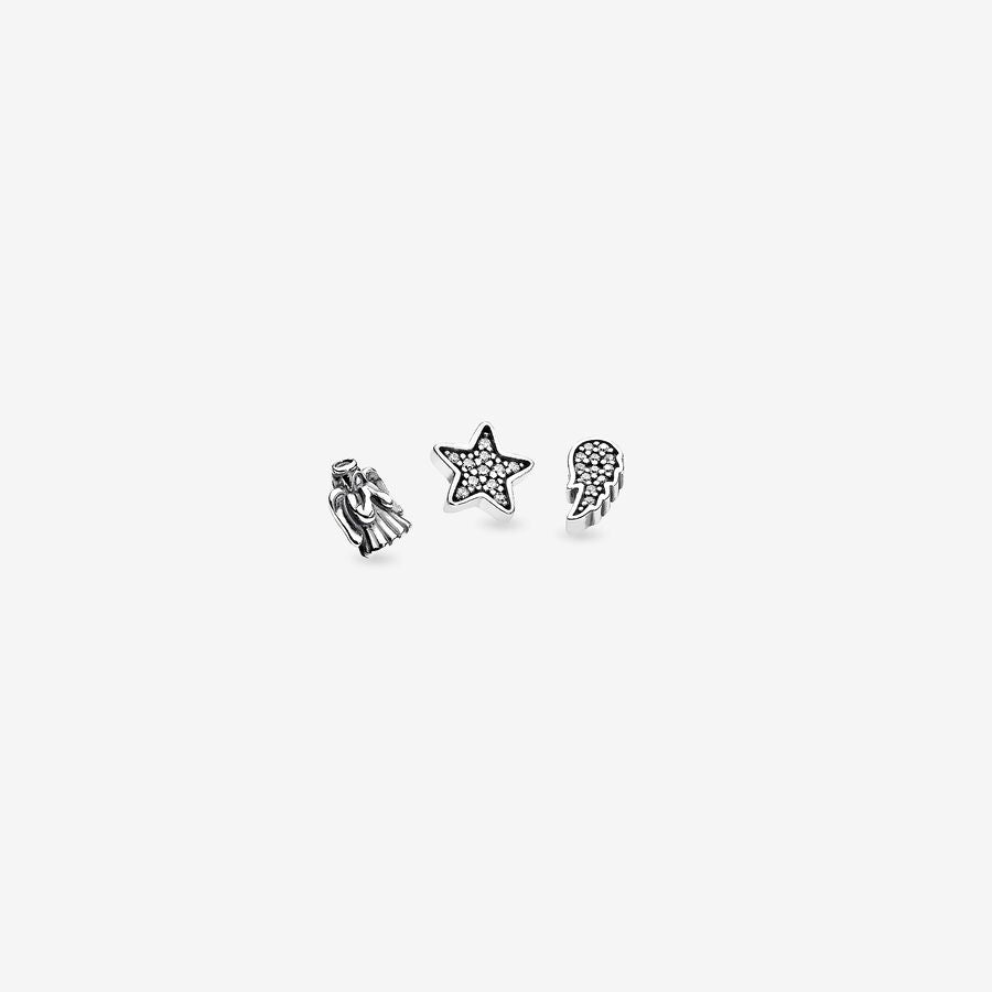 Petite elements pack in silver with angel, star with clear CZ and angel wing with clear CZ