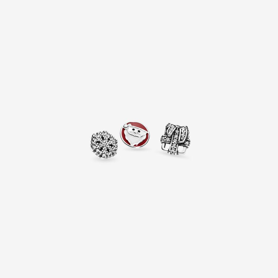 Petite elements pack in silver with Santa with mixed enamel colours, snowflake with clear CZ and silver gift with clear CZ