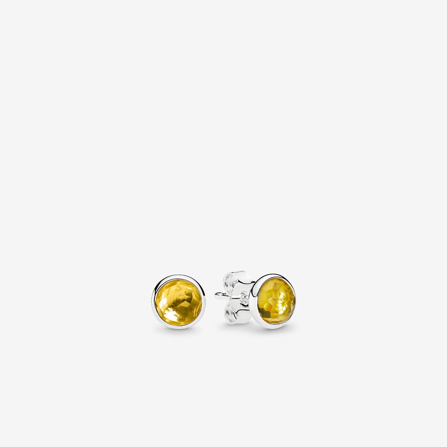 November birthstone silver stud earrings with citrine