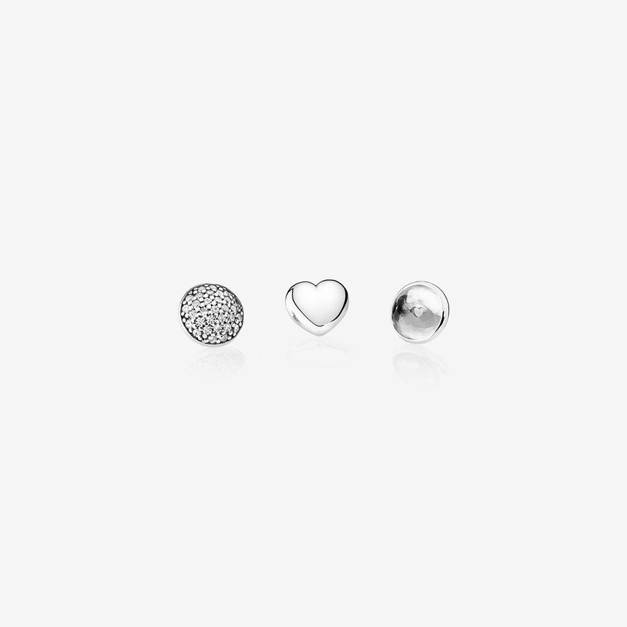 April petite elements pack in silver with heart, pave droplet with clear CZ and rock crystal droplet