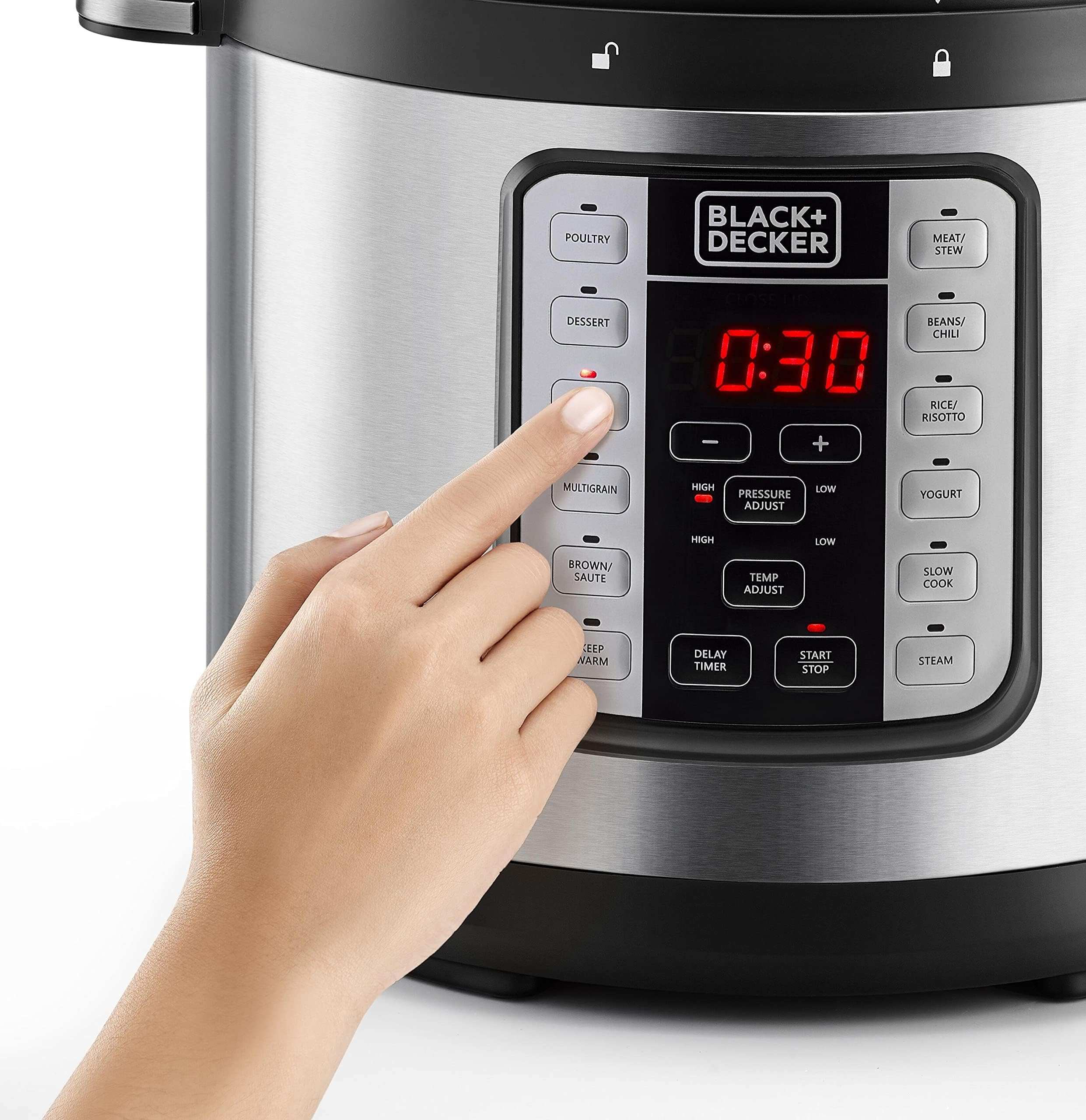 Black&Decker 7-in-1 Smart Electric Pressure Cooker, 6L, 1000W – Programmable Multi-Cooker, Black/Silver – PCP1000-B5