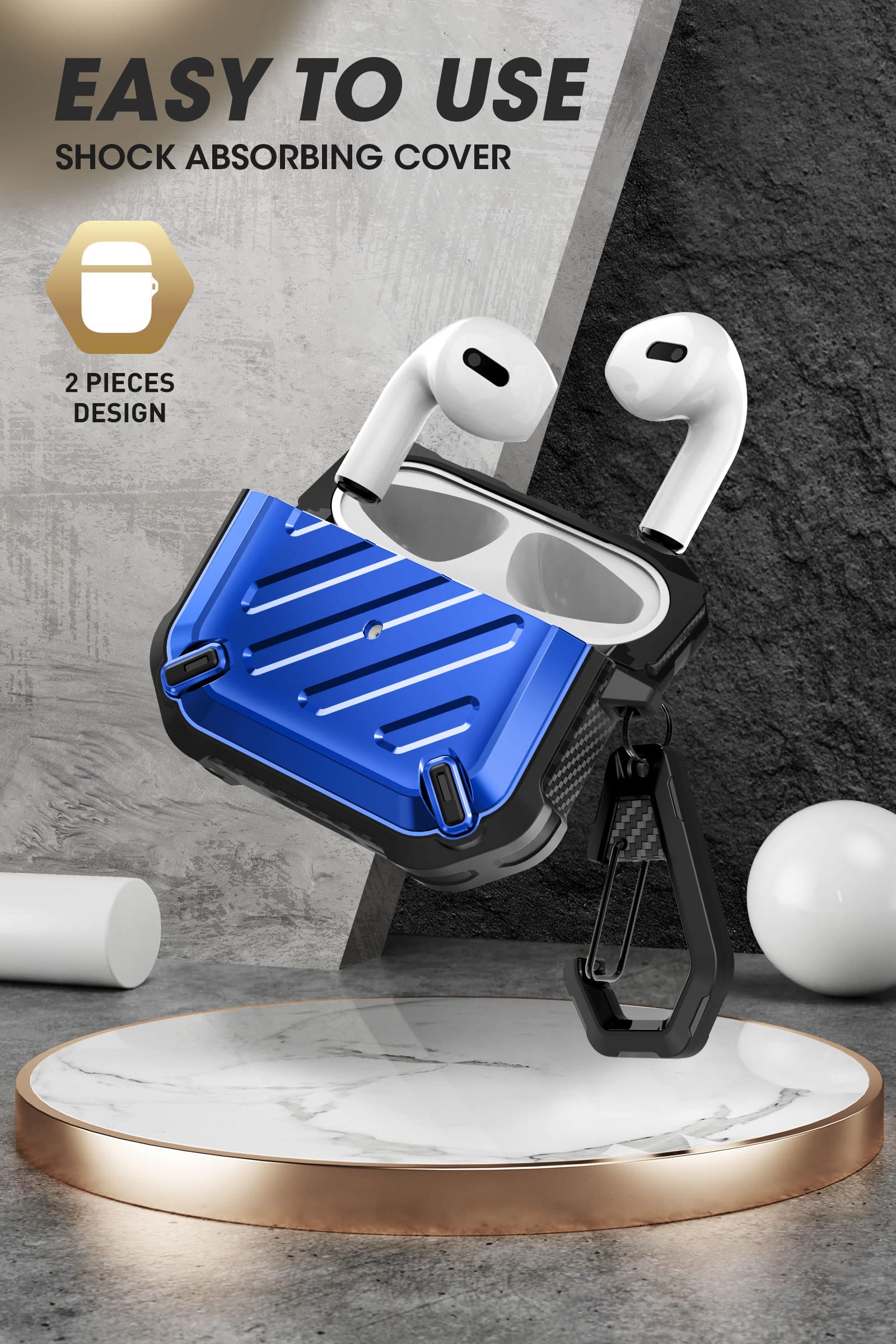 جراب Supcase Unicorn Beetle Pro Series مصممة لـ AirPods 3 (2021)، جراب واقي قوي للجسم بالكامل مع مشبك كارابيني لـ AirPods الجيل الثالث (أزرق)