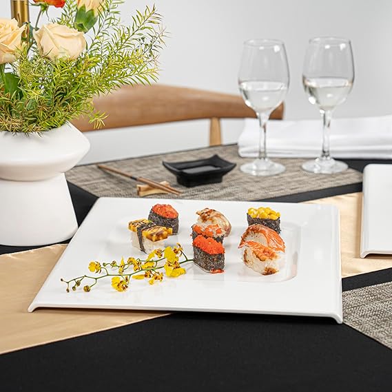 Restaurantware Voga Rectangular Serving Plates 16.5 x 13.5 Inch (Set of 10) – White Melamine Platters