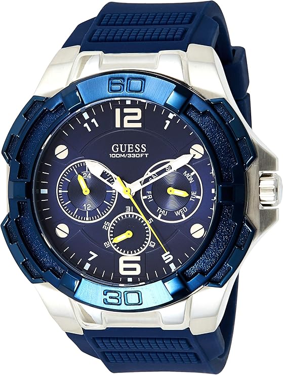 Guess W1254G1 Contrast Lug Chronograph Round Silicone Analog Watch for Men - Blue Silver