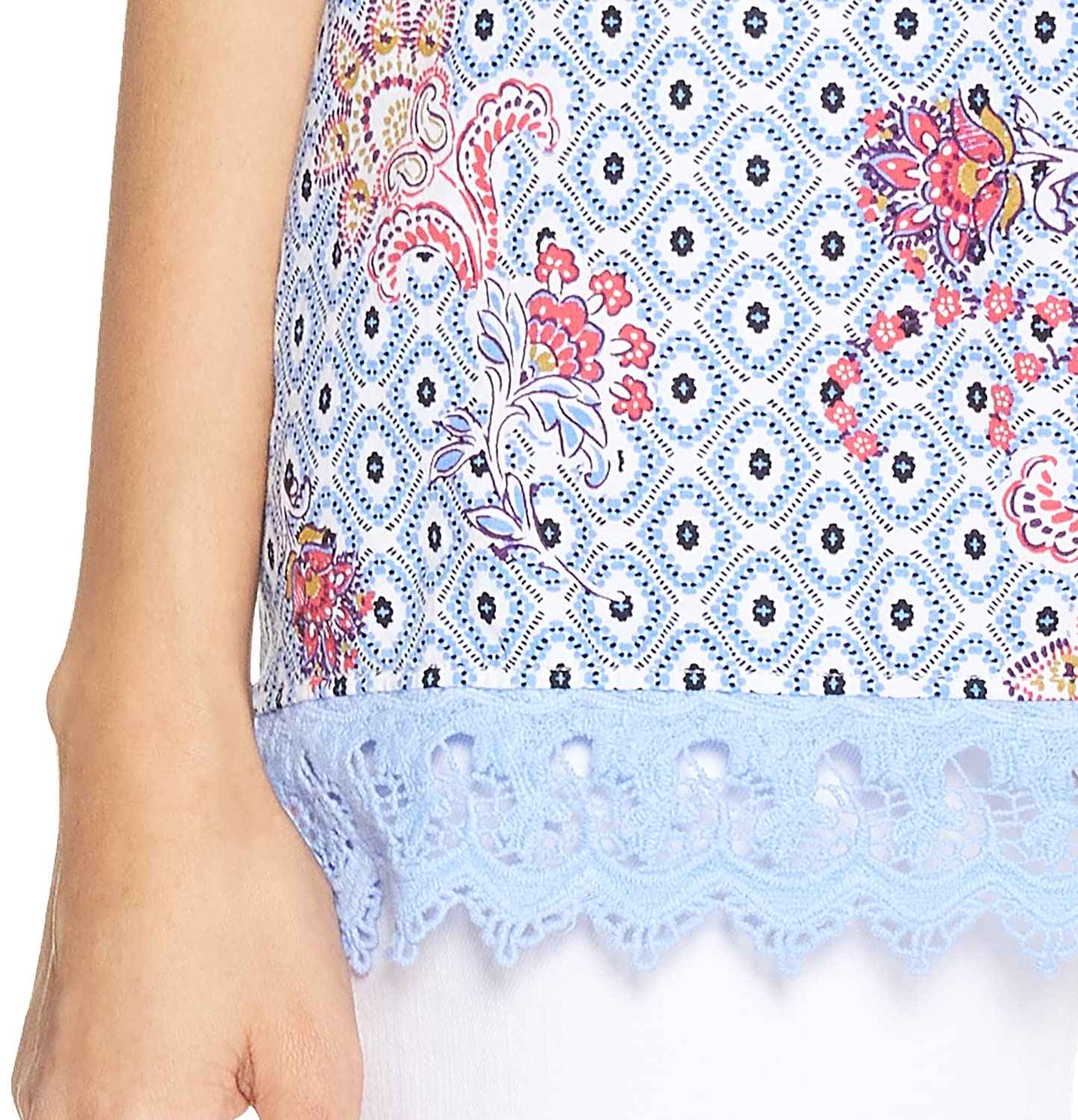 Matalan T-Shirts  for Women Patterned Lace Hem Sleeveless Scoop Neck Top