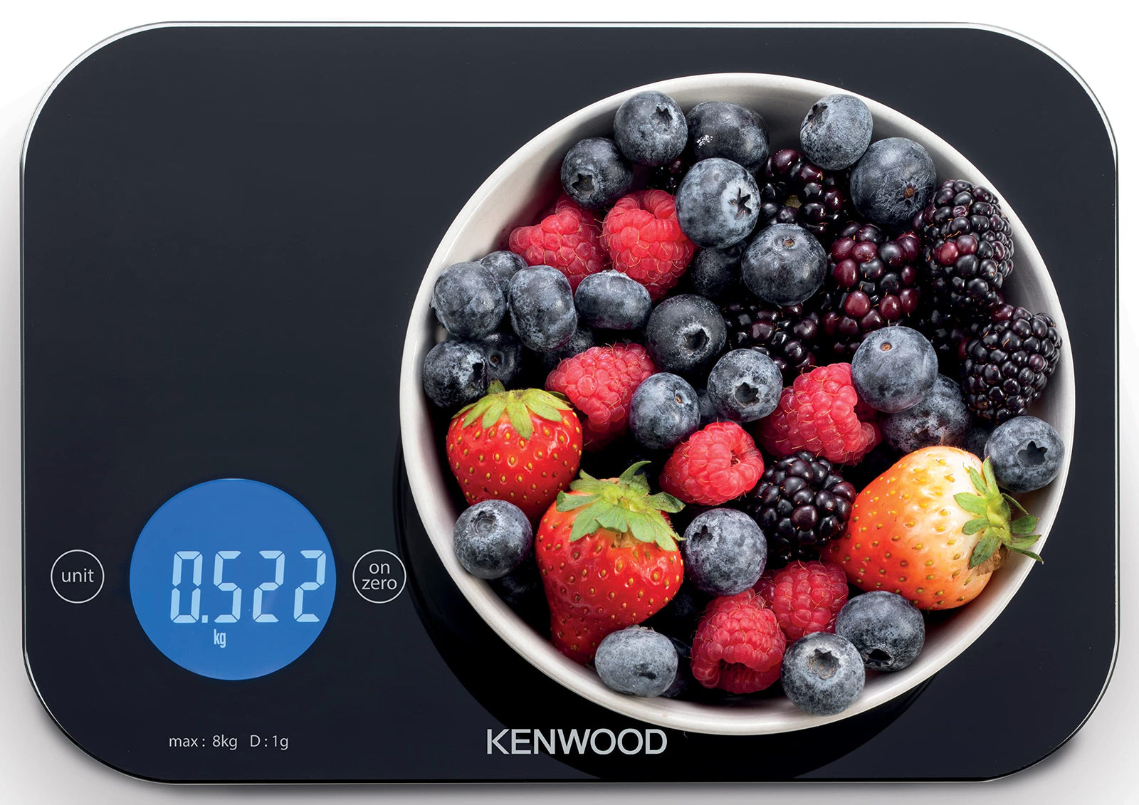 Kenwood Digital Kitchen Scale – 8kg/22lbs Capacity, Tempered Glass, Touch Control (WEP50.000BK)