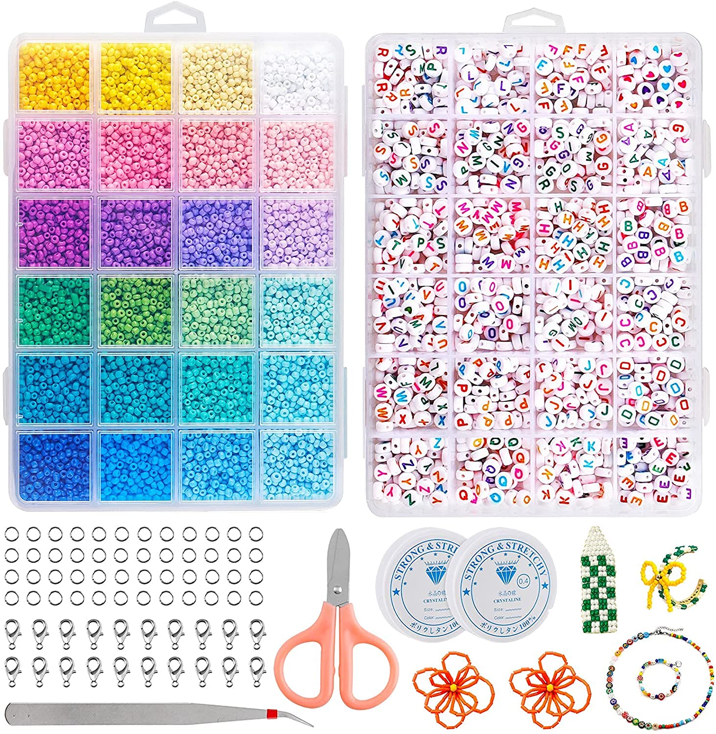 Tiokkss 12,000 Pcs Glass Seed Beads & 1,200 Pcs Alphabet Letter Beads Set – DIY Jewelry Making Kit